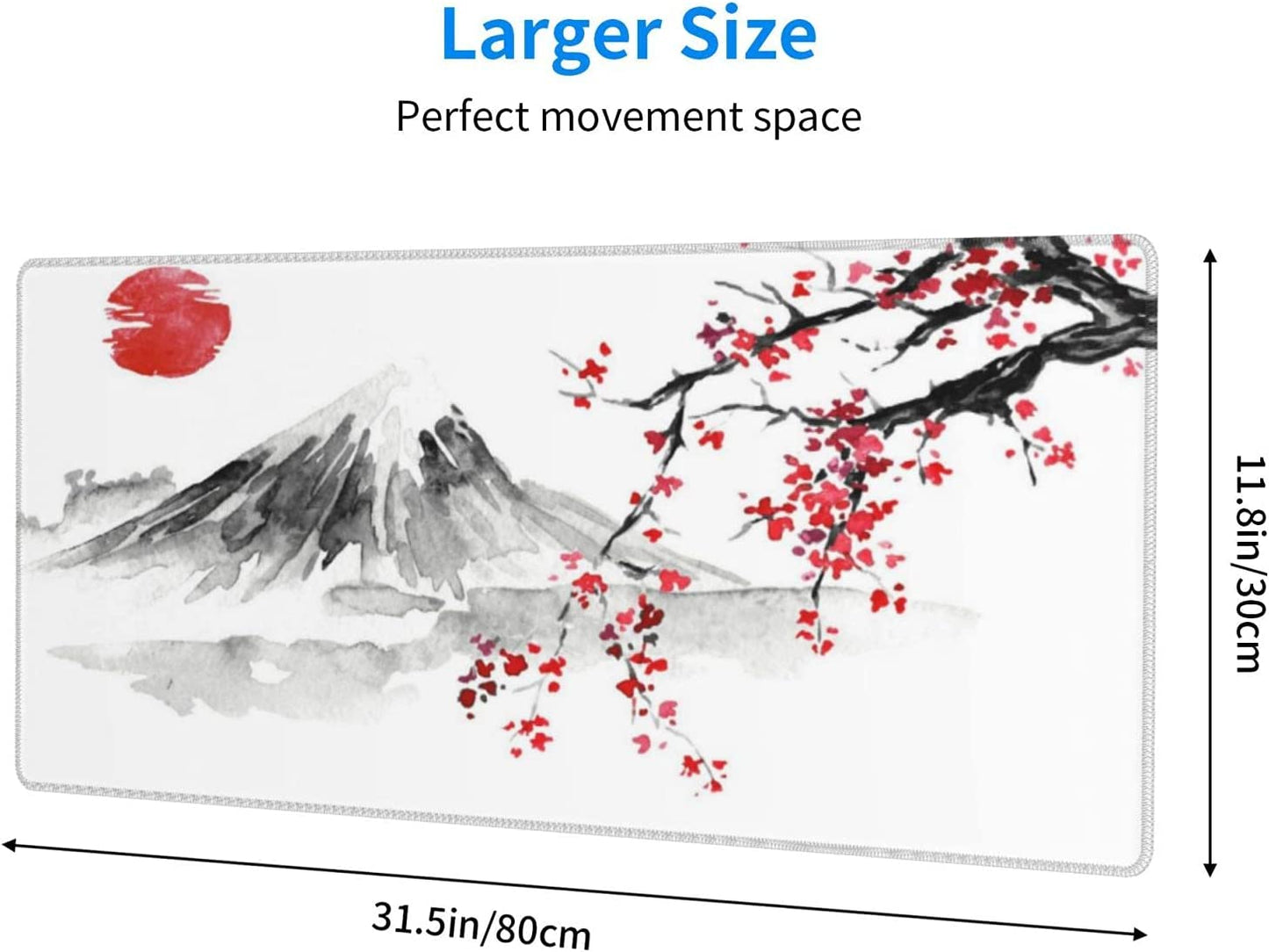 Japanese Cherry Blossom Sakura Large Gaming Mouse Pad 31.5×11.8 Inch XL Extended Waterproof Moudepads Non-Slip Rubber Base Keyboard Mat for Work/Office/Home