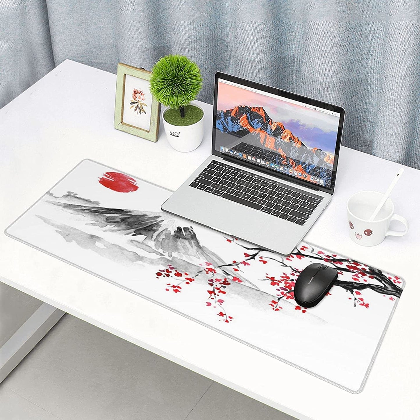 Japanese Cherry Blossom Sakura Large Gaming Mouse Pad 31.5×11.8 Inch XL Extended Waterproof Moudepads Non-Slip Rubber Base Keyboard Mat for Work/Office/Home